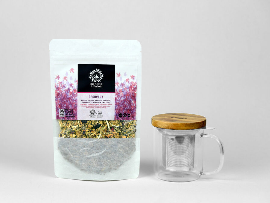 infusion au CBD Recovery avec son mug infuseur 300ml